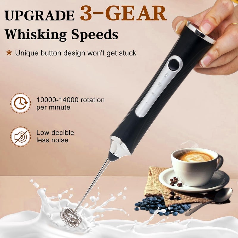 Dejaf Rechargeable Milk Frother Handheld For Coffee,3 Speeds Frother Wand With Stand, Batidora De Mano Electrica,Coffee Frother With 2 Heads,Drink Mixer Electric Handheld,Kitchen Essentials(Black) - Image 3